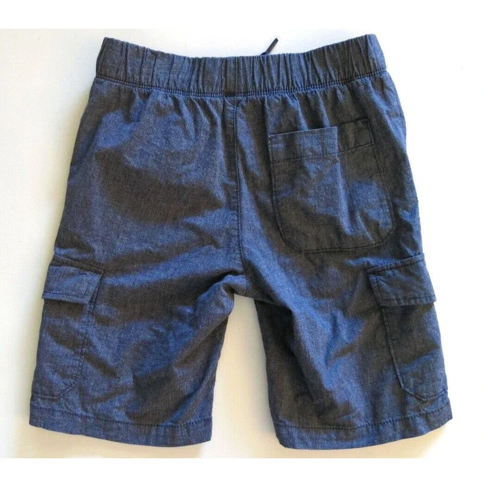 Old Navy boys shorts 8 M built in flex blue madras chambray cargo pull on dressy